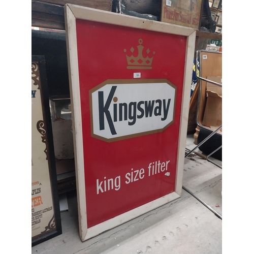 366 - Kingsway King Size cigarettes tin plate framed advertisement. {94 cm H x 65 cm W}.