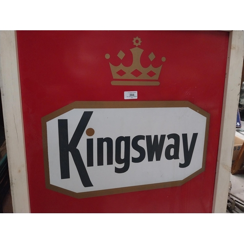 366 - Kingsway King Size cigarettes tin plate framed advertisement. {94 cm H x 65 cm W}.