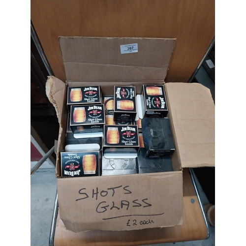 367 - Jim Beam whiskey shot glasses in original boxes. Approx 40.