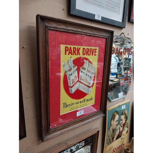 37 - Park Drive framed showcard. {42 cm H x 44 cm W}