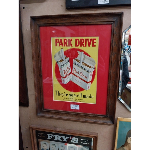 37 - Park Drive framed showcard. {42 cm H x 44 cm W}