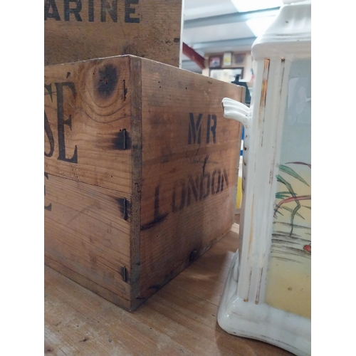 373 - Echo Margarine and Mateus Rose wooden advertising crates. {17 cm H x 36 cm W x 17} and {23 cm H x 53... 