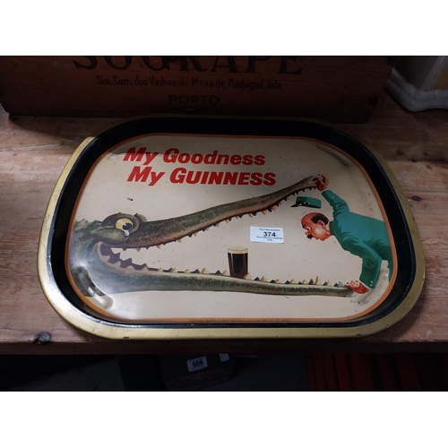 374 - My Goodness My Guinness crocodile tin plate drink's tray. {31 cm W x 31 cm D}.