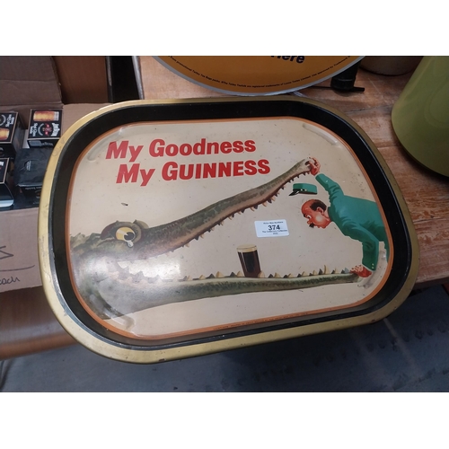 374 - My Goodness My Guinness crocodile tin plate drink's tray. {31 cm W x 31 cm D}.