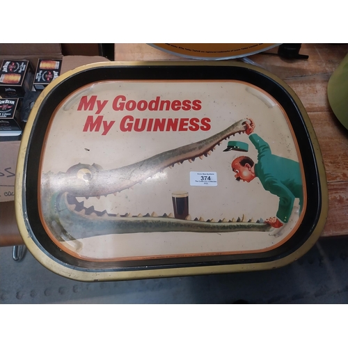 374 - My Goodness My Guinness crocodile tin plate drink's tray. {31 cm W x 31 cm D}.