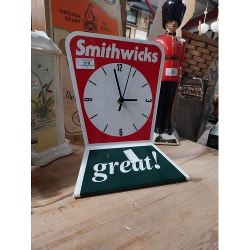 379 - Smithwicks advertising shelf clock {28cm H x 23cm W}