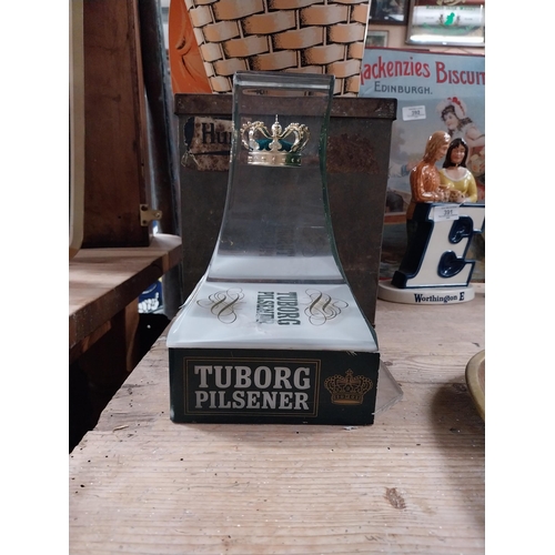 386 - 1970's Tuborg Pilsner Lager counter light up counter font. {22 cm H x 14 cm W x 17 cm D}.