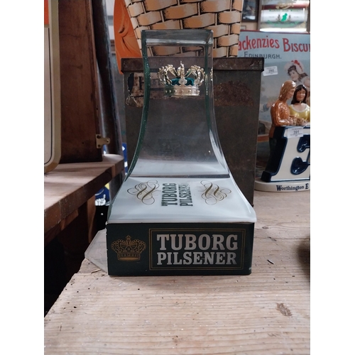 386 - 1970's Tuborg Pilsner Lager counter light up counter font. {22 cm H x 14 cm W x 17 cm D}.