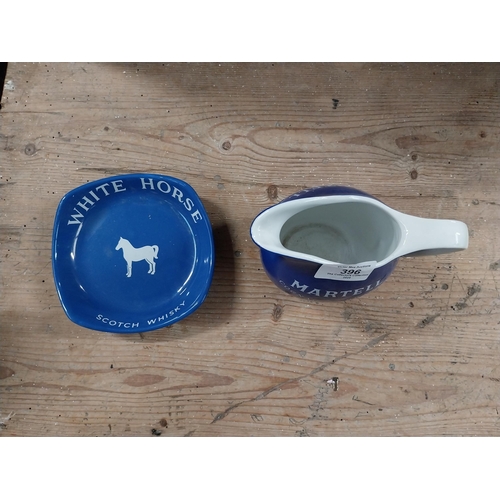 396 - Martell Cognac water Jug {13 cm H x 15 cm W x 5 cm D} and White Horse Wade ceramic ashtray {3 cm H x... 