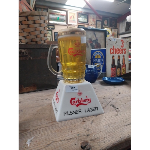 397 - 1970's Carlsberg Lager light up counter font in the form of glass. {26 cm H x 16 cm W x 15 cm D}.