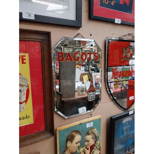 41 - Bagots Irish Whiskey advertising mirror. {25 cm H x 26 cm D}