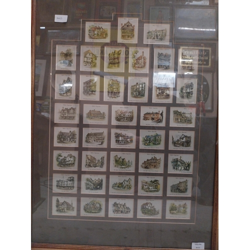 410 - Two Framed montages of Cigarette cards depicting Victorian characters and Country Pubs {80 cm h x 60... 