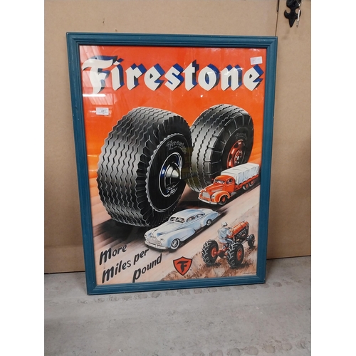 411 - Framed Firestone More Miles Per Pound advertising print.