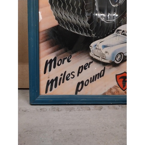 411 - Framed Firestone More Miles Per Pound advertising print.