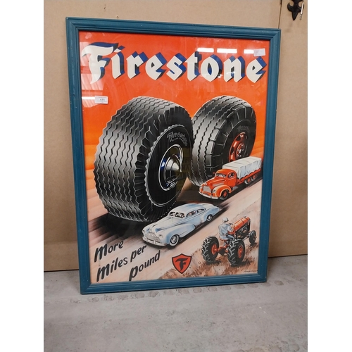 411 - Framed Firestone More Miles Per Pound advertising print.