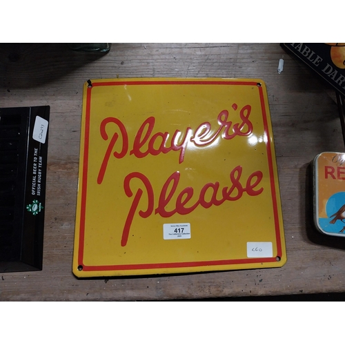 417 - Player's Please enamel advertising sign. {20 cm H x 30 cm W}