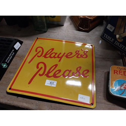 417 - Player's Please enamel advertising sign. {20 cm H x 30 cm W}