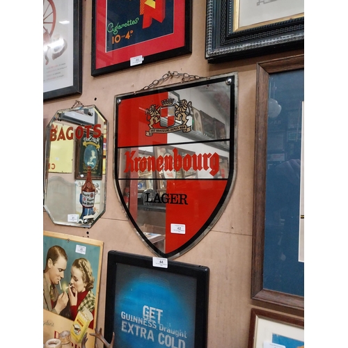 42 - Kronenburg Lager advertising mirror. {42 cm H x 44 cm W}.