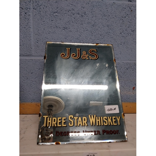 420A - John Jameson Three Star Whiskey advertising mirror. {31 cm H x 23 cm W}.