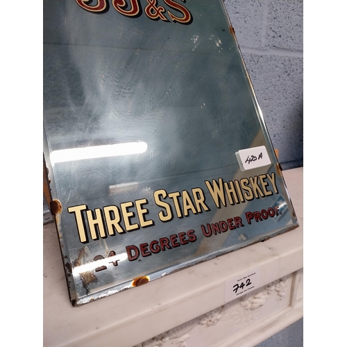 420A - John Jameson Three Star Whiskey advertising mirror. {31 cm H x 23 cm W}.