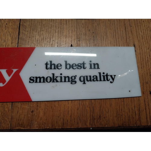 424 - 1970's Embassy Cigarettes acrylic advertising sign {13 cm H x 82 cm W}.