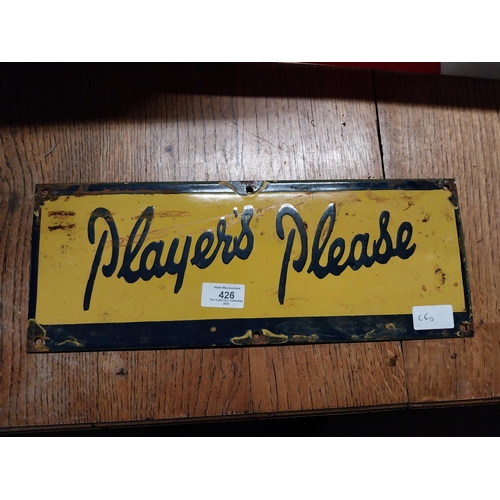 426 - Enamel Player's Please sign. {16 cm H x 40 cm W}.