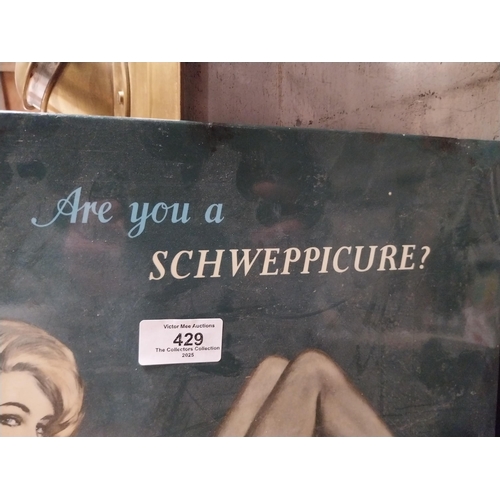 429 - 1950's Are you a Schweppicure celluloid counter sign. {30cm H x 34 cm W}.