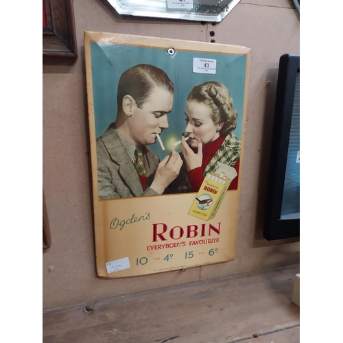 43 - Ogden�s Robin Everybody�s favourite celluloid advertising showcard. {29 cm H x 25 cm W}.