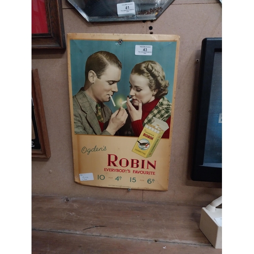 43 - Ogden�s Robin Everybody�s favourite celluloid advertising showcard. {29 cm H x 25 cm W}.