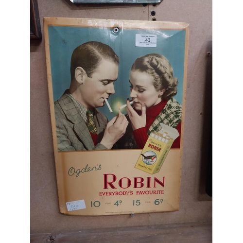 43 - Ogden�s Robin Everybody�s favourite celluloid advertising showcard. {29 cm H x 25 cm W}.