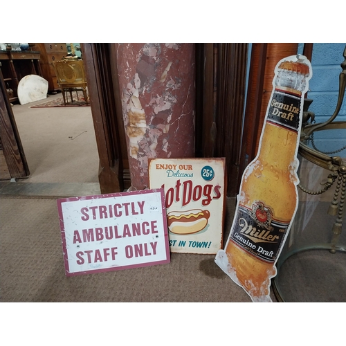 430A - Miscellaneous lot of signs - Hot Dogs Strictly No Ambulances Miller Genuine Draught. Approx 74 cm H ... 