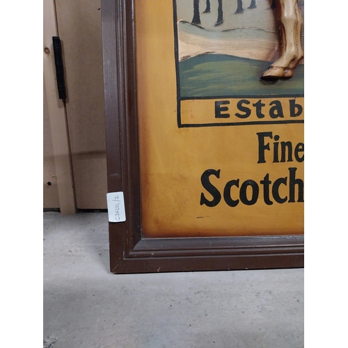 431 - White Horse Scotch Whiskey wooden advertising sign. {90 cm H x 55 cm W}.