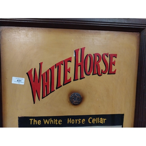 431 - White Horse Scotch Whiskey wooden advertising sign. {90 cm H x 55 cm W}.