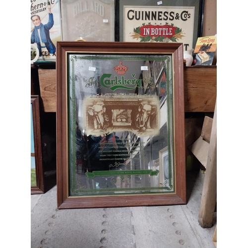 432 - Framed Carlsberg advertising mirror.{91 cm H x 71 cm W}.