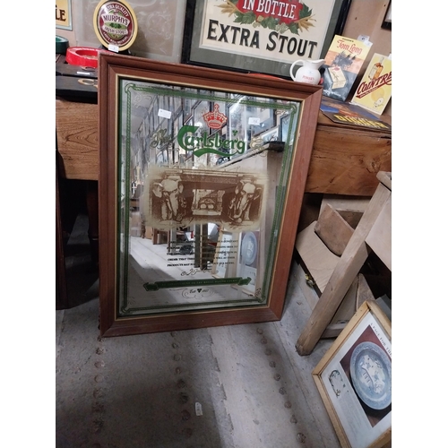 432 - Framed Carlsberg advertising mirror.{91 cm H x 71 cm W}.