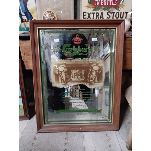 432 - Framed Carlsberg advertising mirror.{91 cm H x 71 cm W}.