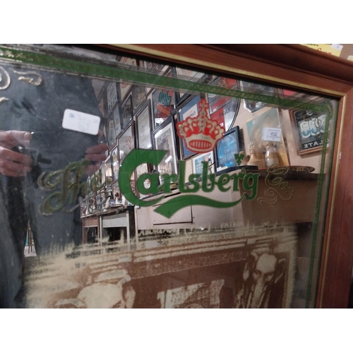 432 - Framed Carlsberg advertising mirror.{91 cm H x 71 cm W}.