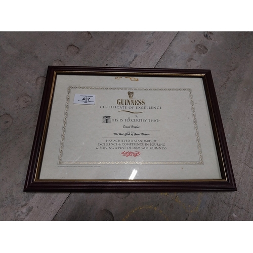 437 - Framed Guinness Certificate of Excellence The Hat Club of Great Britain Competency Certificate. {34 ... 