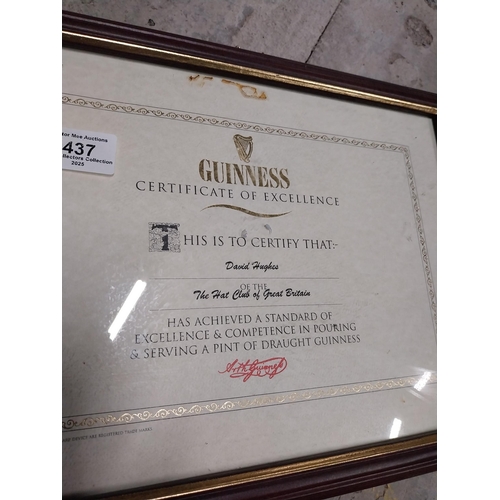 437 - Framed Guinness Certificate of Excellence The Hat Club of Great Britain Competency Certificate. {34 ... 