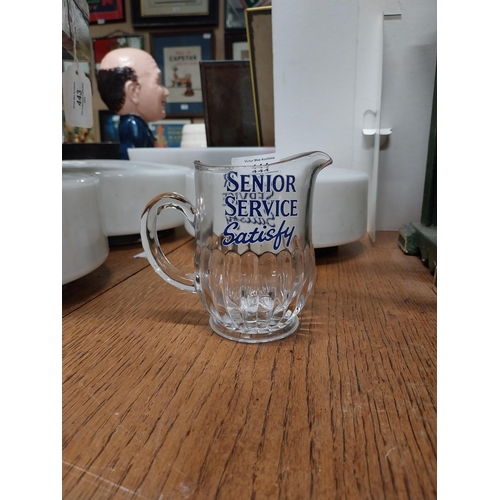 444 - Senior Service Satisfy water jug. {12 cm H x 14 cm W x 12 cm D}.