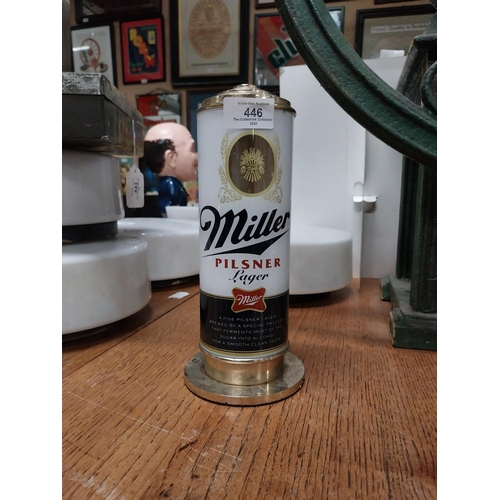 446 - Miller Pilsner perspex light up counter font. [25 cm H x 11 cm Dia.}.