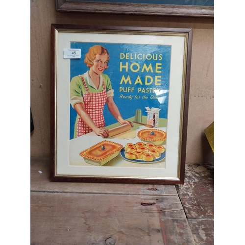 45 - Delicious Homemade Puff Pastries framed advertising sign. {35 cm H x 31 cm W}.