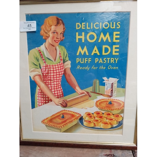 45 - Delicious Homemade Puff Pastries framed advertising sign. {35 cm H x 31 cm W}.