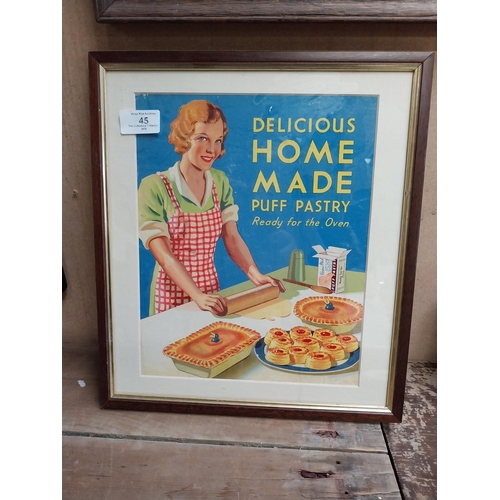 45 - Delicious Homemade Puff Pastries framed advertising sign. {35 cm H x 31 cm W}.