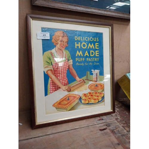 45 - Delicious Homemade Puff Pastries framed advertising sign. {35 cm H x 31 cm W}.