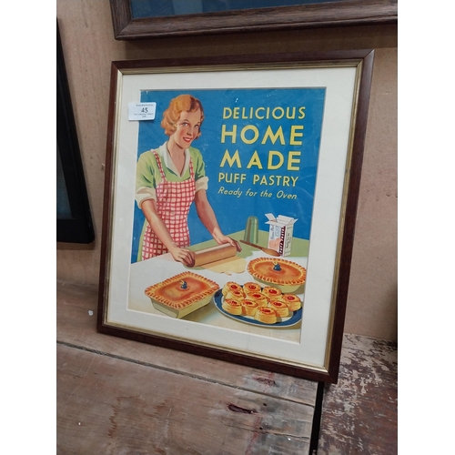 45 - Delicious Homemade Puff Pastries framed advertising sign. {35 cm H x 31 cm W}.