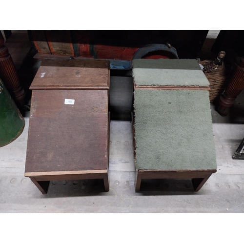 452 - Two Shoe shine shop foot rests. {40 cm H x 33 cm W x 53 cm D}.