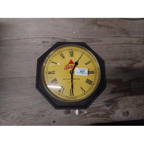 457 - 1970's Bass Beer advertising wall clock. {22 cm Dia.}.