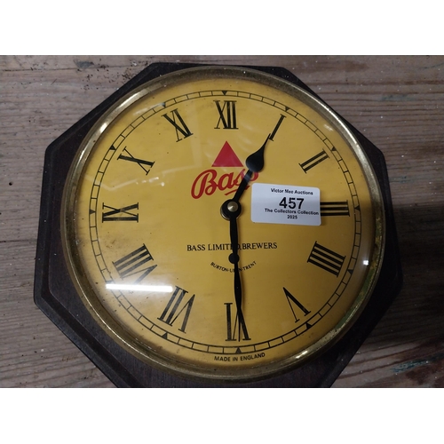 457 - 1970's Bass Beer advertising wall clock. {22 cm Dia.}.