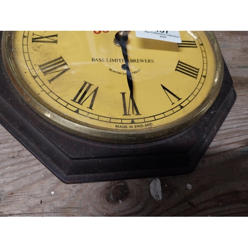 457 - 1970's Bass Beer advertising wall clock. {22 cm Dia.}.